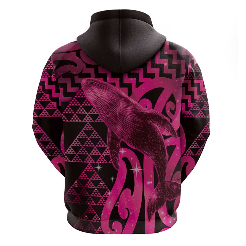Humpback Whale Matariki New Zealand Zip Hoodie NZ Maori Paikea Poutama Luxury Pink