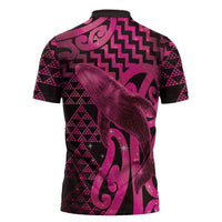 Humpback Whale Matariki New Zealand Zipper Polo Shirt NZ Maori Paikea Poutama Luxury Pink LT14 - Polynesian Pride