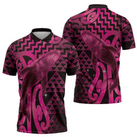 Humpback Whale Matariki New Zealand Zipper Polo Shirt NZ Maori Paikea Poutama Luxury Pink LT14 - Polynesian Pride