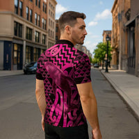 Humpback Whale Matariki New Zealand Zipper Polo Shirt NZ Maori Paikea Poutama Luxury Pink LT14 - Polynesian Pride