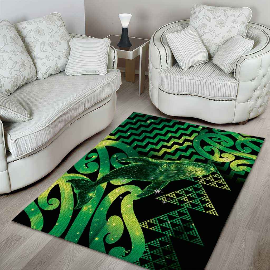 Humpback Whale Matariki New Zealand Area Rug NZ Maori Paikea Poutama Luxury Green