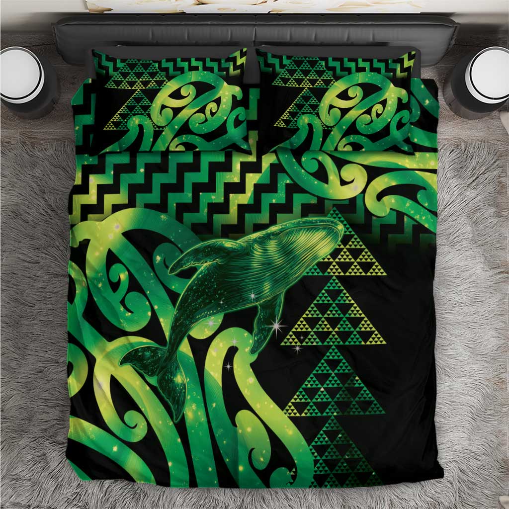 Humpback Whale Matariki New Zealand Bedding Set NZ Maori Paikea Poutama Luxury Green