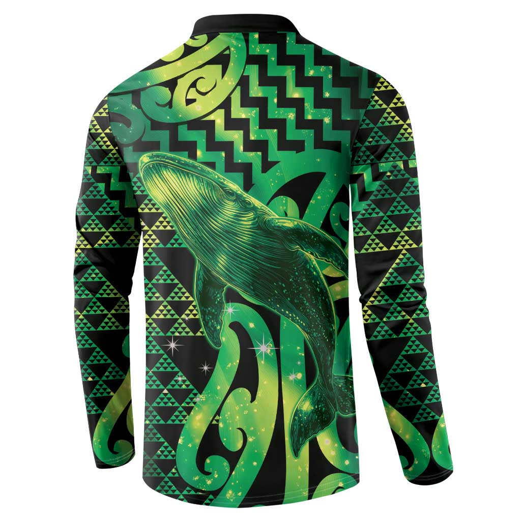 Humpback Whale Matariki New Zealand Button Sweatshirt NZ Maori Paikea Poutama Luxury Green