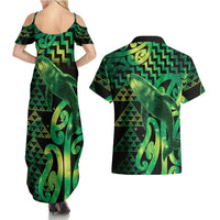 Humpback Whale Matariki New Zealand Couples Matching Summer Maxi Dress and Hawaiian Shirt NZ Maori Paikea Poutama Luxury Green LT14 - Polynesian Pride