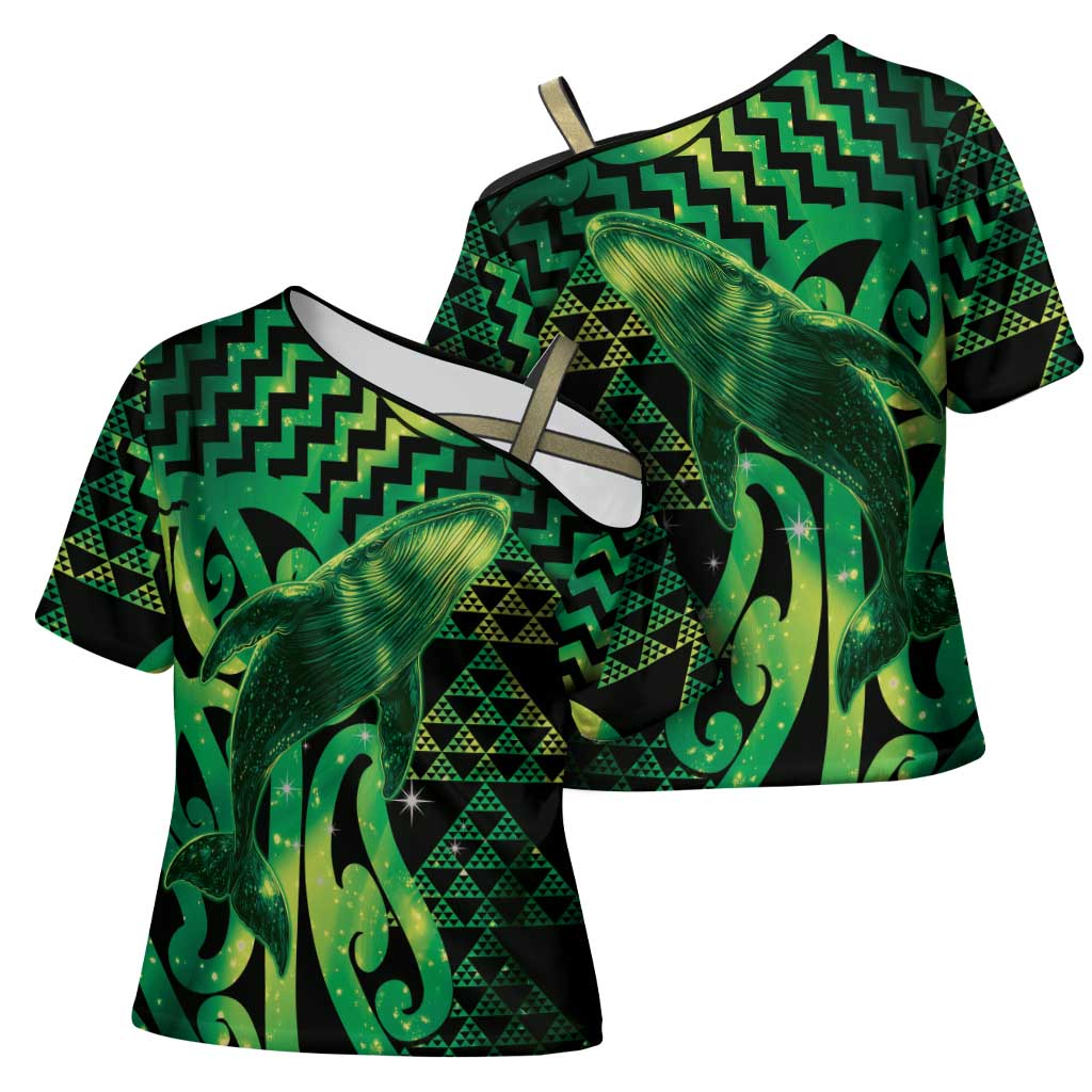 Humpback Whale Matariki New Zealand Cross Shoulder Shirt NZ Maori Paikea Poutama Luxury Green