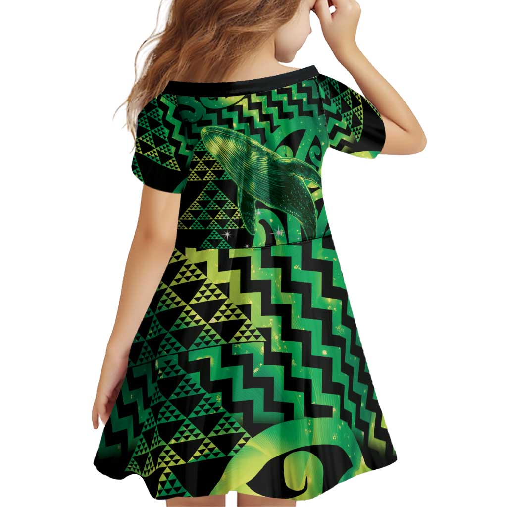 Humpback Whale Matariki New Zealand Family Matching Long Sleeve Bodycon Dress and Hawaiian Shirt NZ Maori Paikea Poutama Luxury Green LT14 - Polynesian Pride
