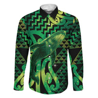 Humpback Whale Matariki New Zealand Family Matching Long Sleeve Bodycon Dress and Hawaiian Shirt NZ Maori Paikea Poutama Luxury Green LT14 Dad's Shirt - Long Sleeve Green - Polynesian Pride