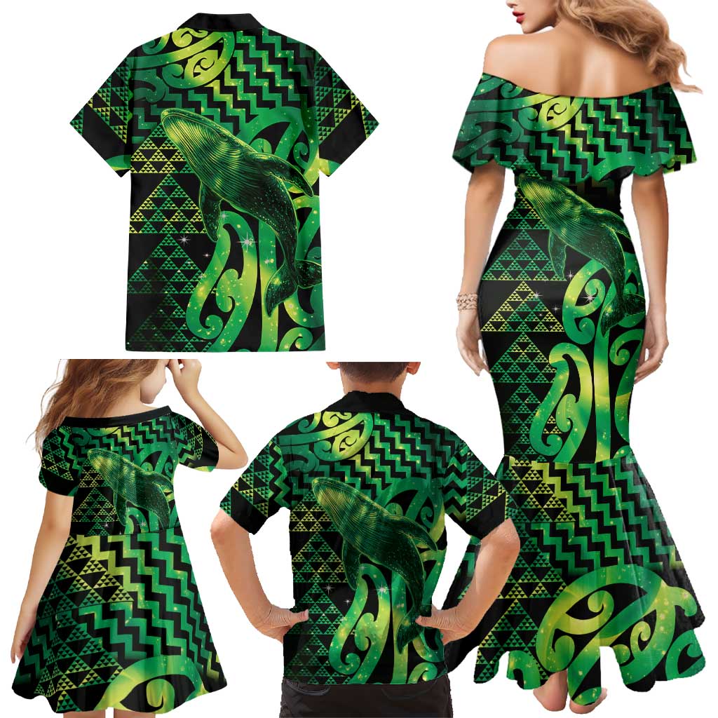 Humpback Whale Matariki New Zealand Family Matching Mermaid Dress and Hawaiian Shirt NZ Maori Paikea Poutama Luxury Green LT14 - Polynesian Pride