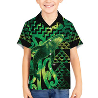 Humpback Whale Matariki New Zealand Family Matching Mermaid Dress and Hawaiian Shirt NZ Maori Paikea Poutama Luxury Green LT14 Son's Shirt Green - Polynesian Pride