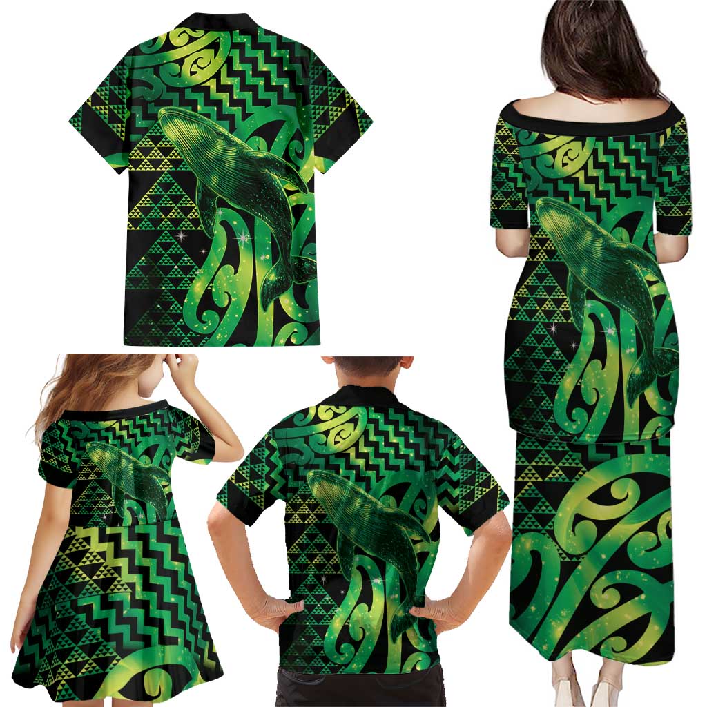Humpback Whale Matariki New Zealand Family Matching Puletasi and Hawaiian Shirt NZ Maori Paikea Poutama Luxury Green LT14 - Polynesian Pride