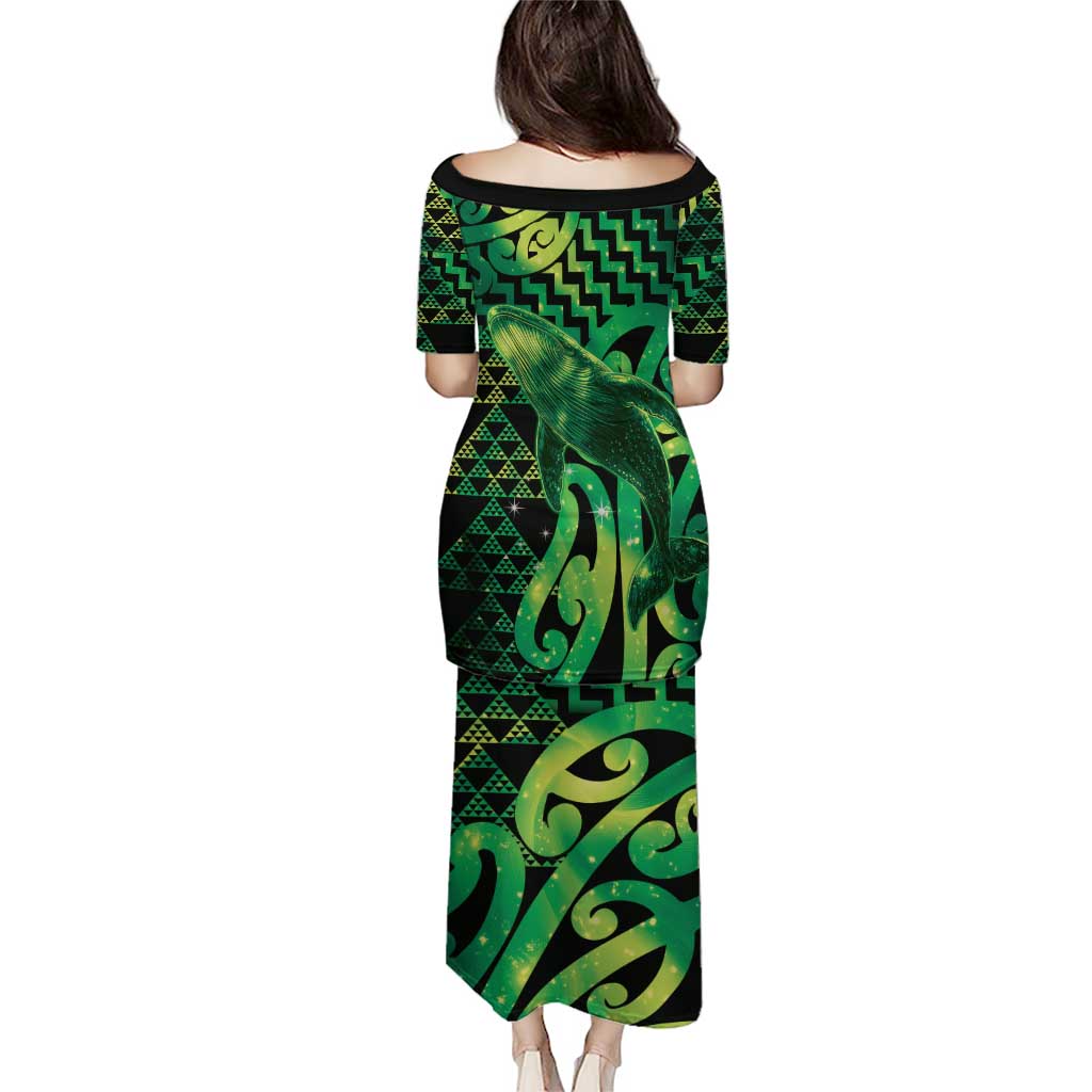 Humpback Whale Matariki New Zealand Family Matching Puletasi and Hawaiian Shirt NZ Maori Paikea Poutama Luxury Green LT14 - Polynesian Pride