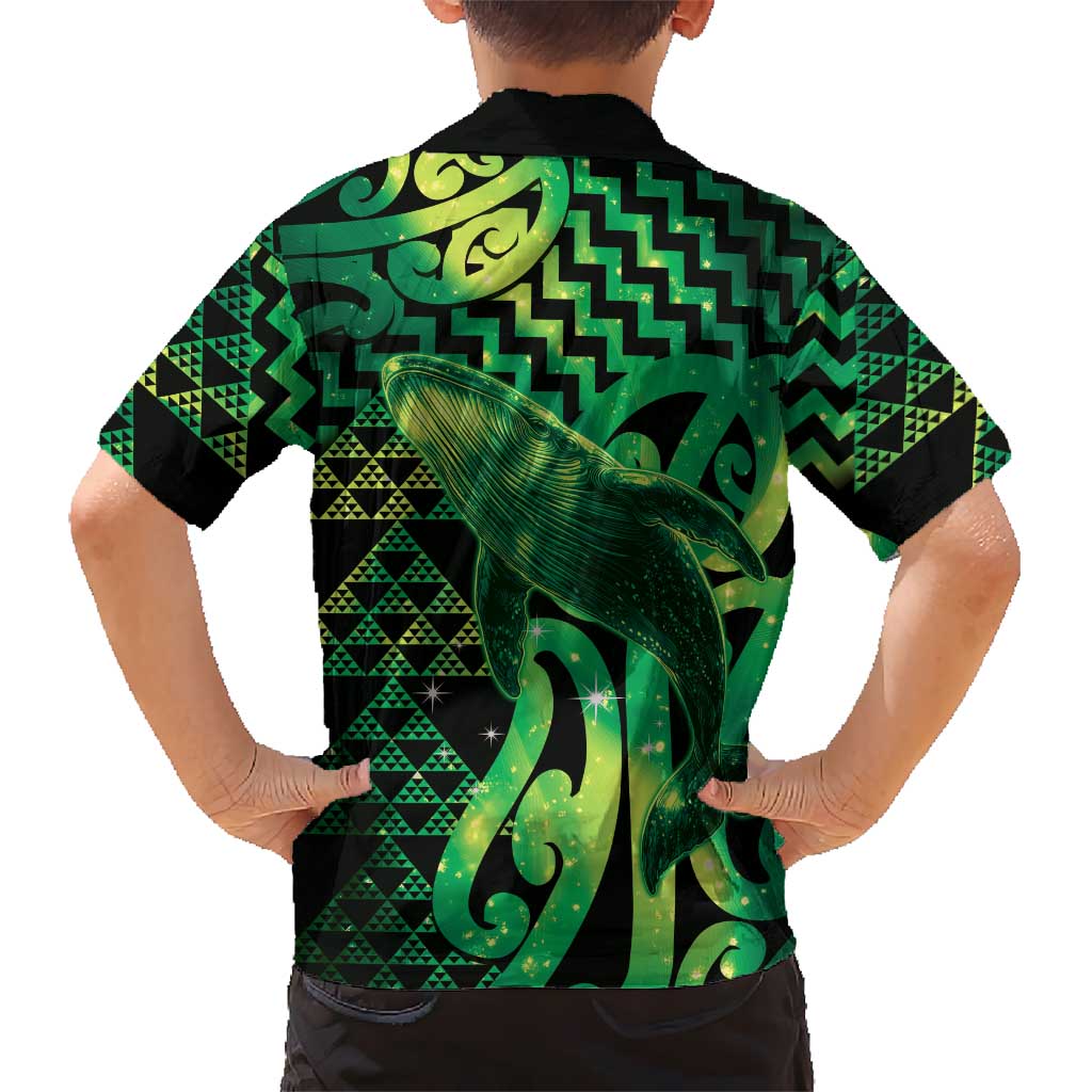 Humpback Whale Matariki New Zealand Family Matching Short Sleeve Bodycon Dress and Hawaiian Shirt NZ Maori Paikea Poutama Luxury Green LT14 - Polynesian Pride