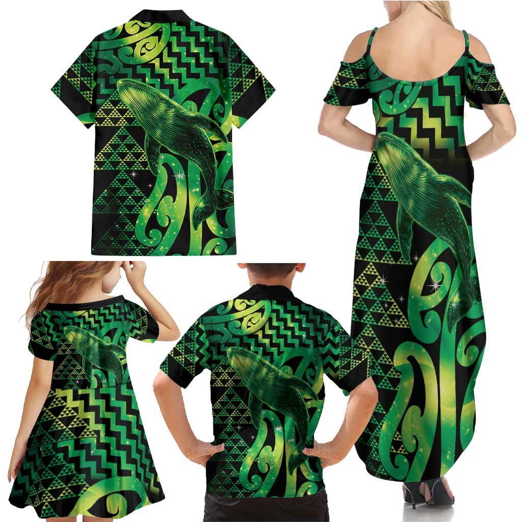 Humpback Whale Matariki New Zealand Family Matching Summer Maxi Dress and Hawaiian Shirt NZ Maori Paikea Poutama Luxury Green LT14 - Polynesian Pride