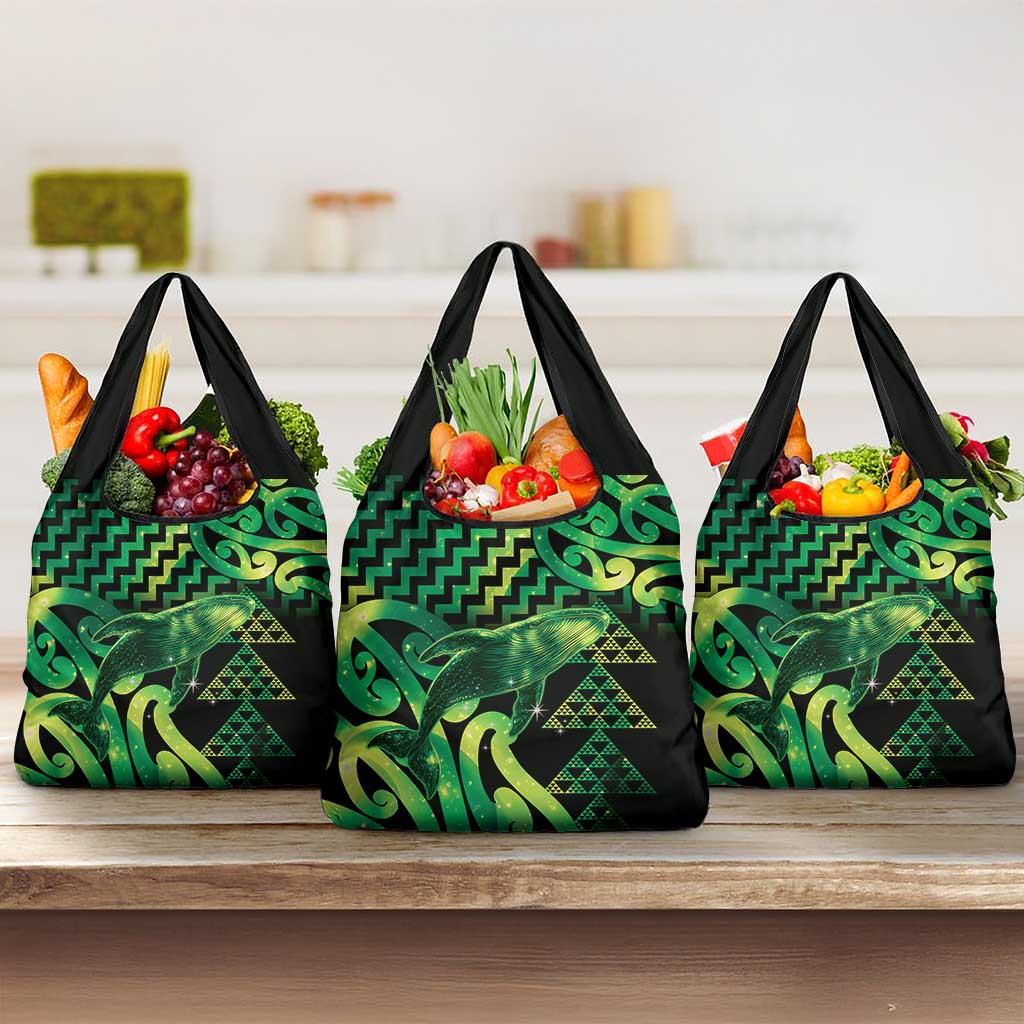 Humpback Whale Matariki New Zealand Grocery Bag NZ Maori Paikea Poutama Luxury Green