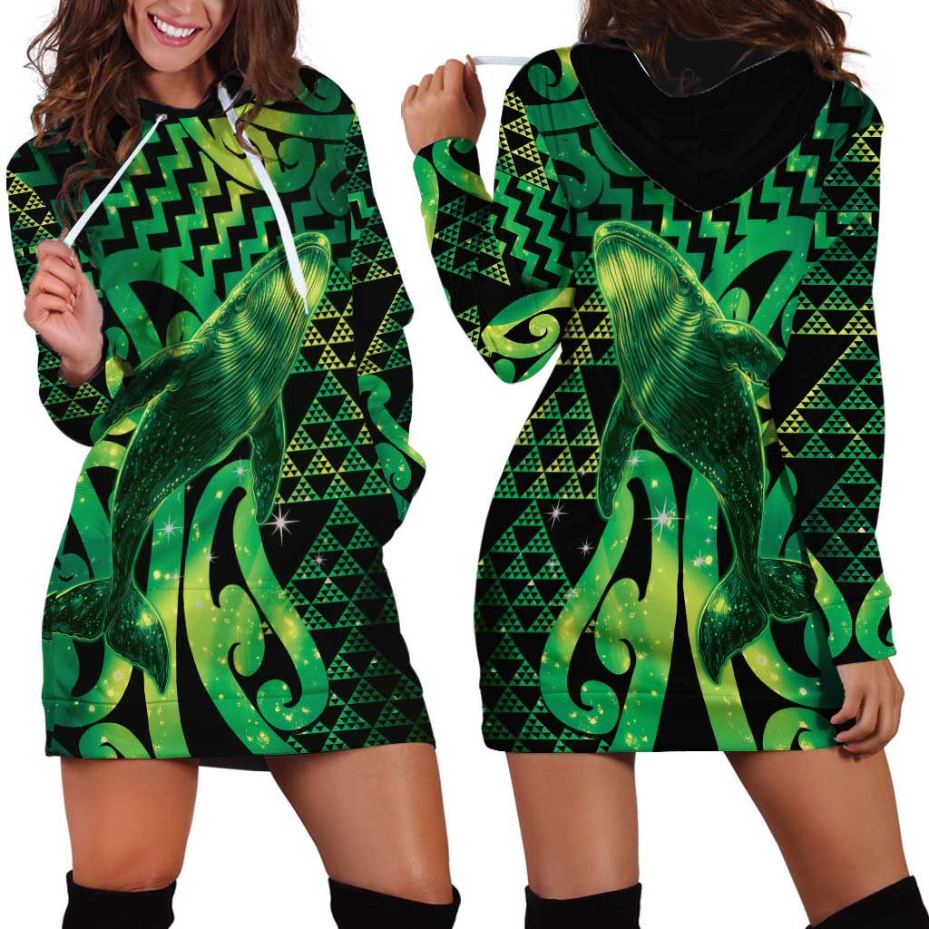 Humpback Whale Matariki New Zealand Hoodie Dress NZ Maori Paikea Poutama Luxury Green LT14 - Polynesian Pride