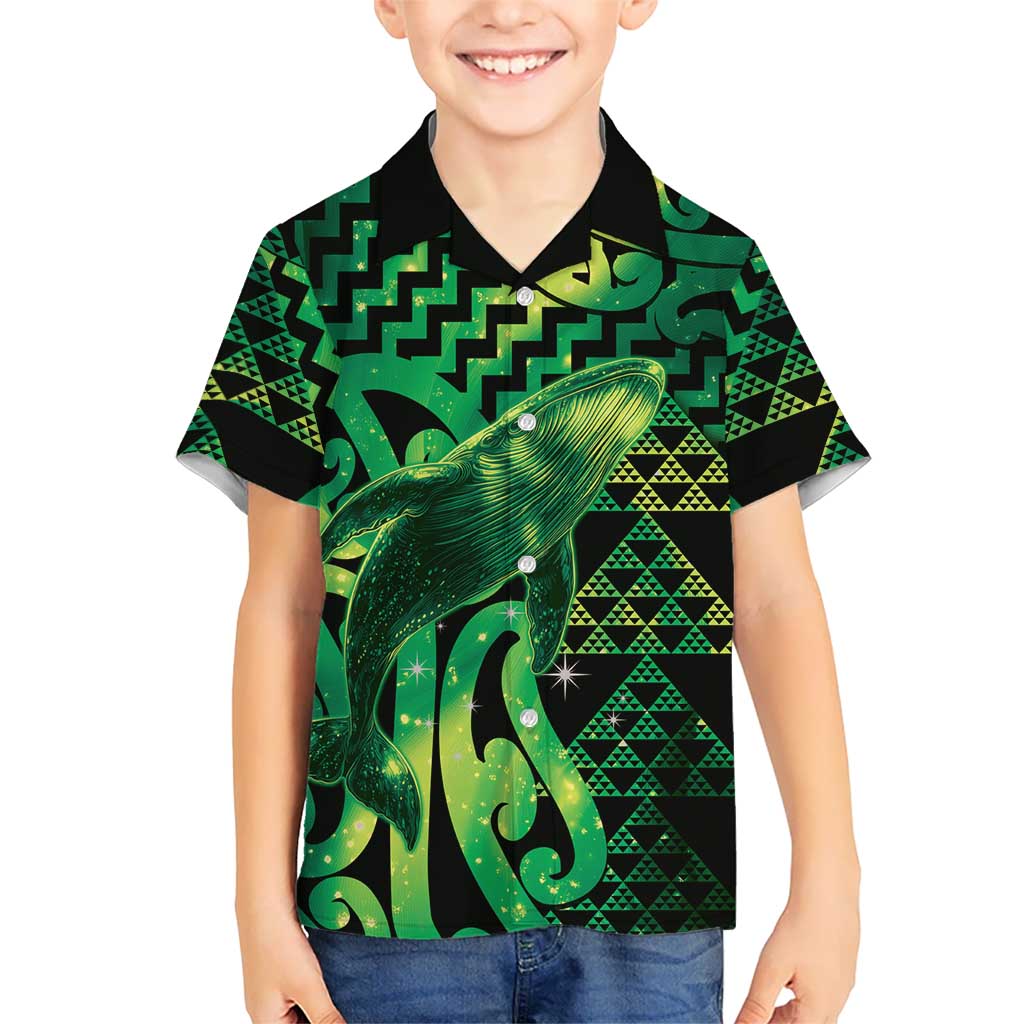 Humpback Whale Matariki New Zealand Kid Hawaiian Shirt NZ Maori Paikea Poutama Luxury Green LT14 Kid Green - Polynesian Pride