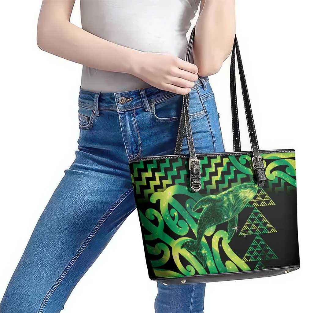 Humpback Whale Matariki New Zealand Leather Tote Bag NZ Maori Paikea Poutama Luxury Green