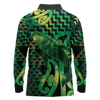 Humpback Whale Matariki New Zealand Long Sleeve Polo Shirt NZ Maori Paikea Poutama Luxury Green LT14 - Polynesian Pride
