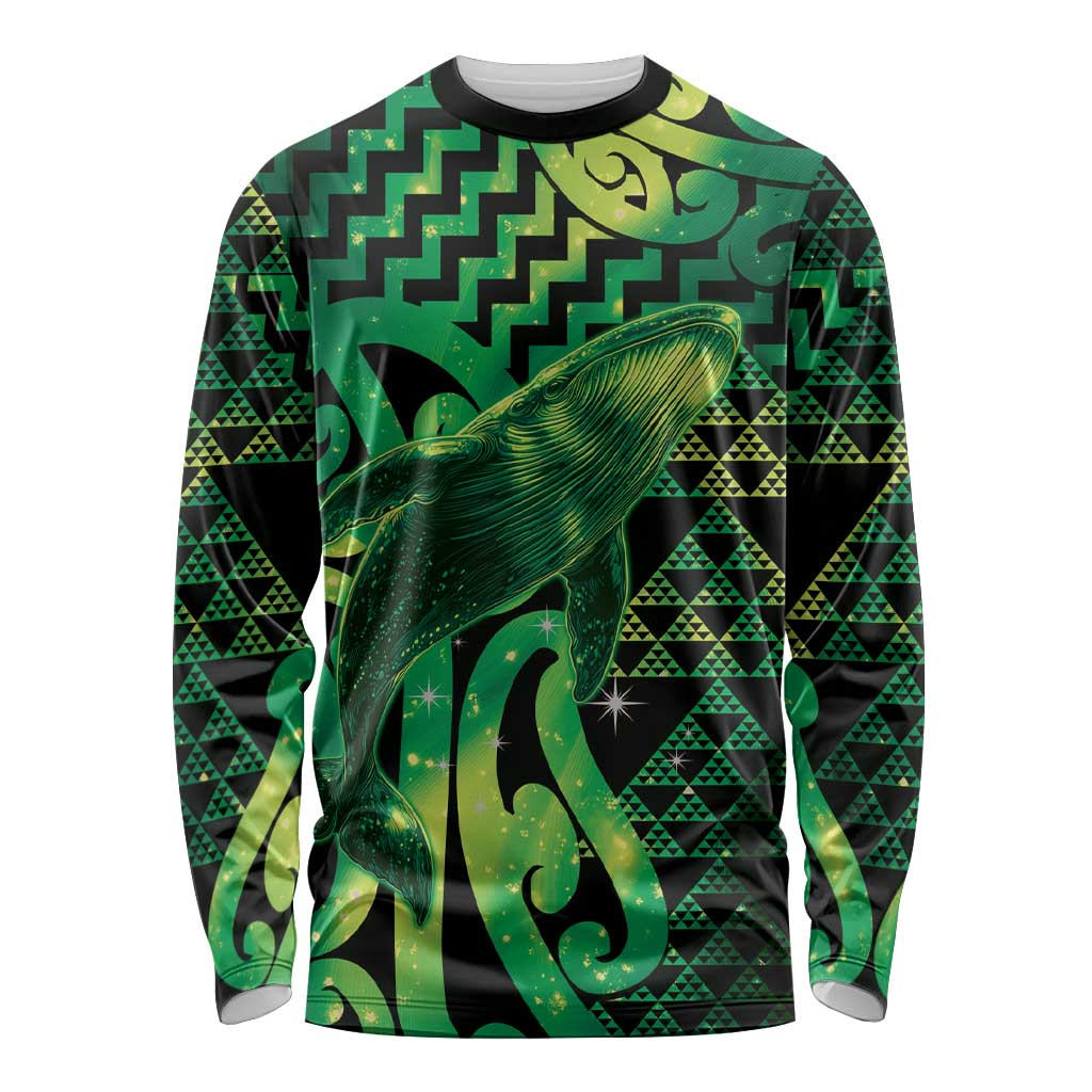Humpback Whale Matariki New Zealand Long Sleeve Shirt NZ Maori Paikea Poutama Luxury Green