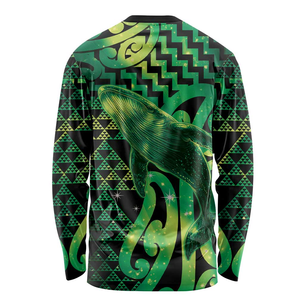 Humpback Whale Matariki New Zealand Long Sleeve Shirt NZ Maori Paikea Poutama Luxury Green
