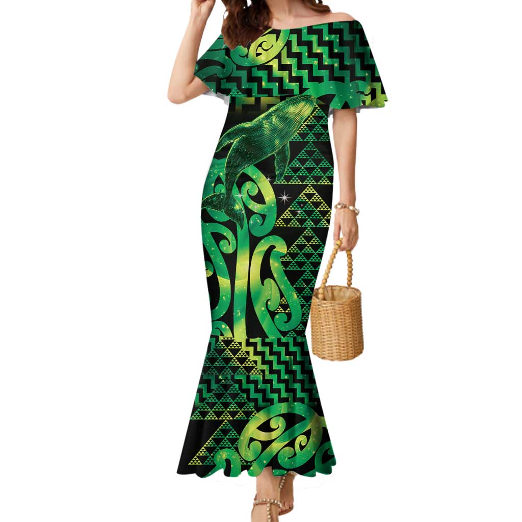 Humpback Whale Matariki New Zealand Mermaid Dress NZ Maori Paikea Poutama Luxury Green LT14 Women Green - Polynesian Pride