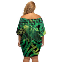 Humpback Whale Matariki New Zealand Off Shoulder Short Dress NZ Maori Paikea Poutama Luxury Green