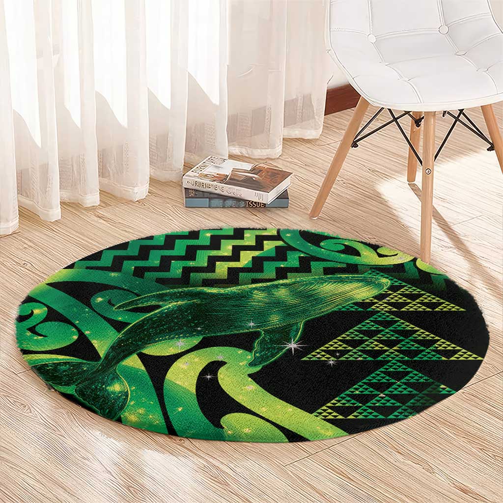 Humpback Whale Matariki New Zealand Round Carpet NZ Maori Paikea Poutama Luxury Green