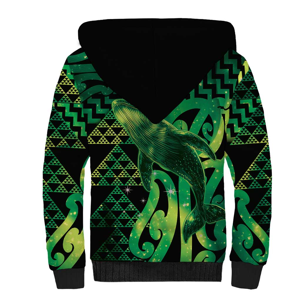 Humpback Whale Matariki New Zealand Sherpa Hoodie NZ Maori Paikea Poutama Luxury Green LT14 - Polynesian Pride