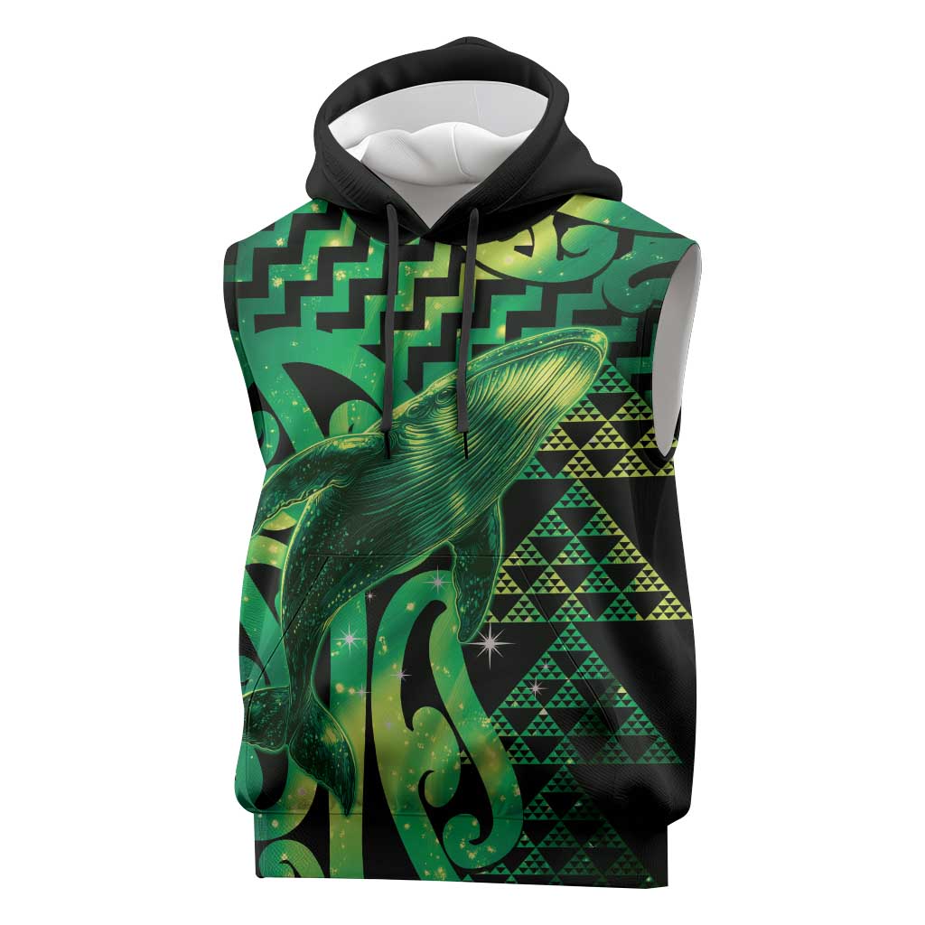 Humpback Whale Matariki New Zealand Sleeveless Hoodie NZ Maori Paikea Poutama Luxury Green