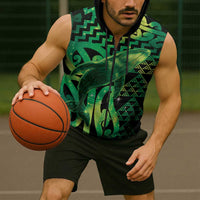 Humpback Whale Matariki New Zealand Sleeveless Zip Hoodie NZ Maori Paikea Poutama Luxury Green LT14 - Polynesian Pride