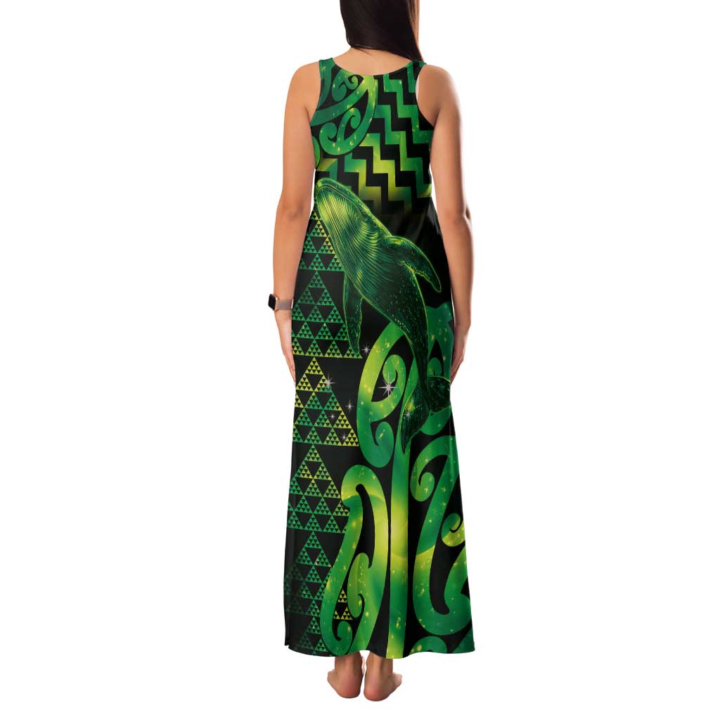 Humpback Whale Matariki New Zealand Tank Maxi Dress NZ Maori Paikea Poutama Luxury Green LT14 - Polynesian Pride