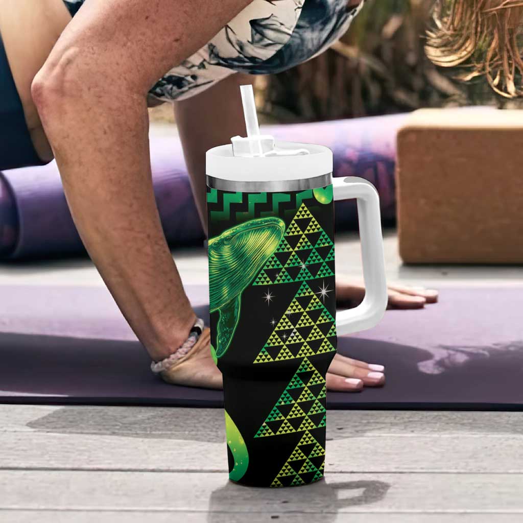 Humpback Whale Matariki New Zealand Tumbler With Handle NZ Maori Paikea Poutama Luxury Green