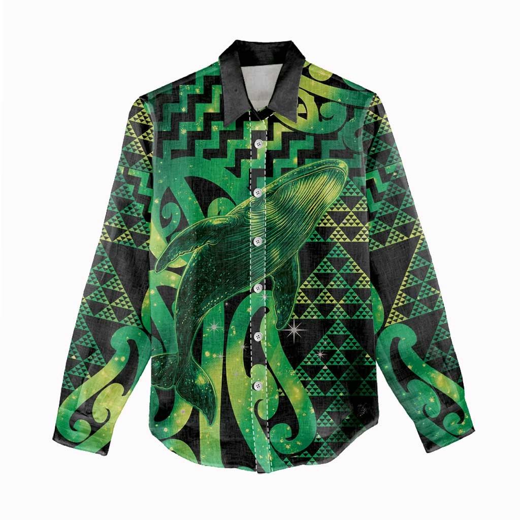 Humpback Whale Matariki New Zealand Women Casual Shirt NZ Maori Paikea Poutama Luxury Green LT14 - Polynesian Pride