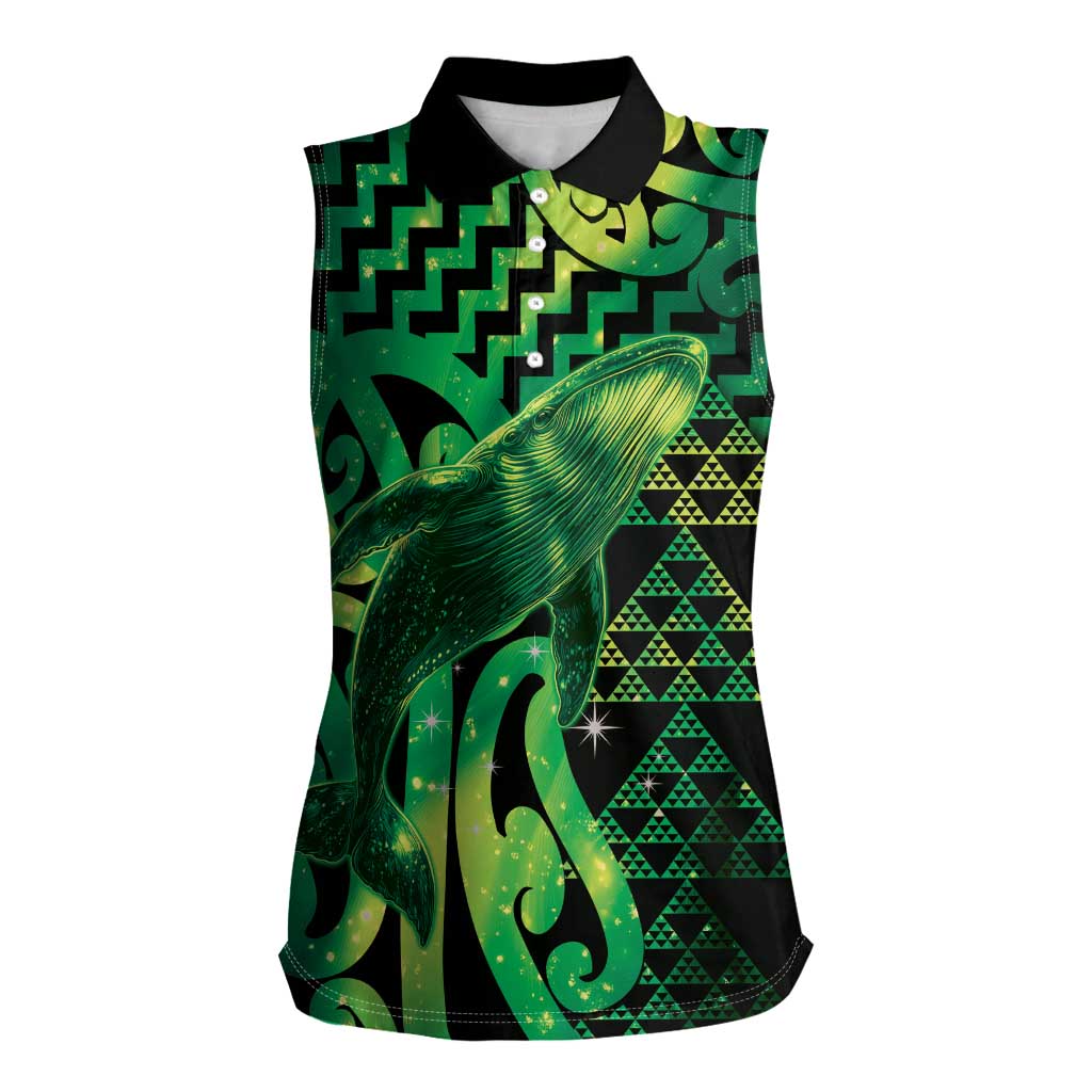 Humpback Whale Matariki New Zealand Women Sleeveless Polo Shirt NZ Maori Paikea Poutama Luxury Green LT14 Female Green - Polynesian Pride