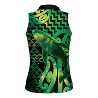 Humpback Whale Matariki New Zealand Women Sleeveless Polo Shirt NZ Maori Paikea Poutama Luxury Green LT14 - Polynesian Pride