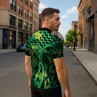 Humpback Whale Matariki New Zealand Zipper Polo Shirt NZ Maori Paikea Poutama Luxury Green LT14 - Polynesian Pride
