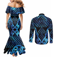 Taniko Motifs Matariki New Zealand Couples Matching Mermaid Dress and Long Sleeve Button Shirt NZ Niho Taniwha Poutama LT14 - Polynesian Pride