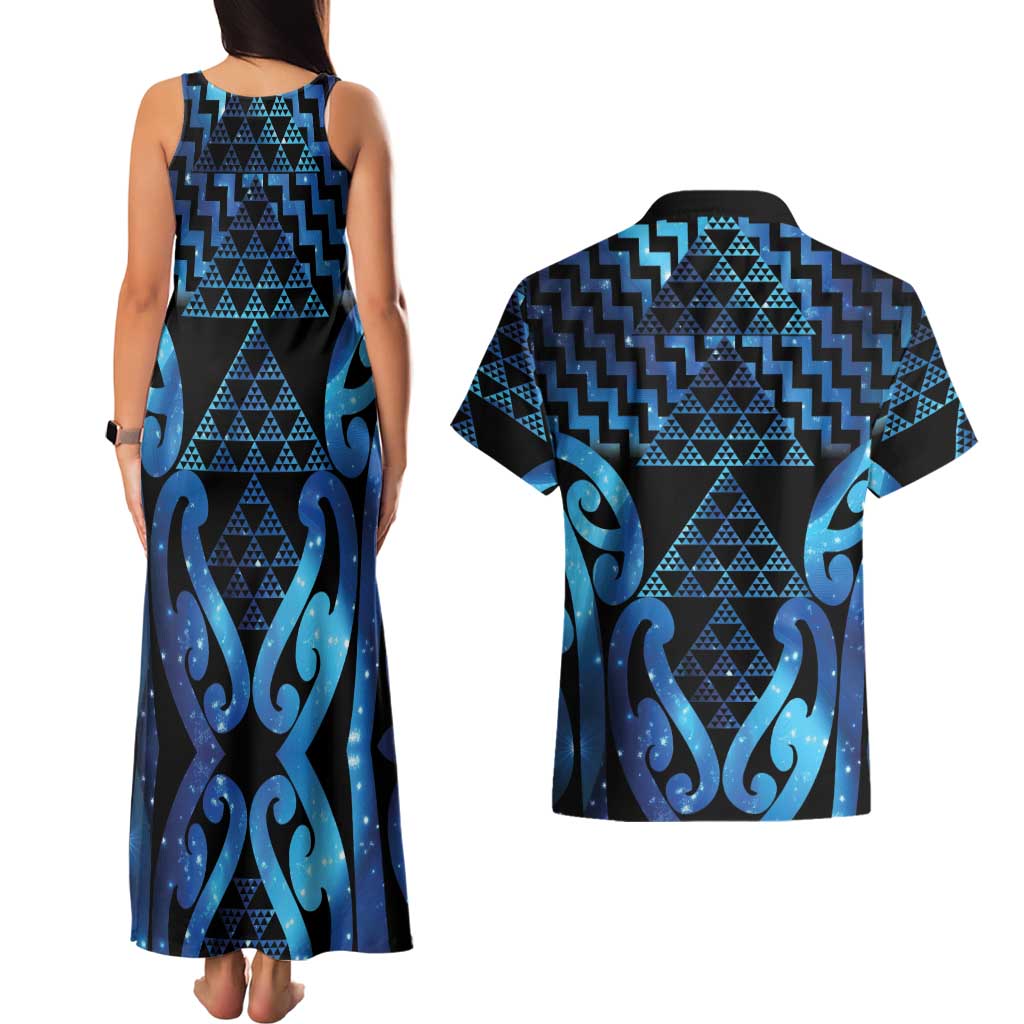 Taniko Motifs Matariki New Zealand Couples Matching Tank Maxi Dress and Hawaiian Shirt NZ Niho Taniwha Poutama LT14 - Polynesian Pride