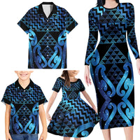 Taniko Motifs Matariki New Zealand Family Matching Long Sleeve Bodycon Dress and Hawaiian Shirt NZ Niho Taniwha Poutama LT14 - Polynesian Pride