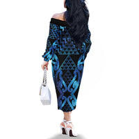 Taniko Motifs Matariki New Zealand Family Matching Off The Shoulder Long Sleeve Dress and Hawaiian Shirt NZ Niho Taniwha Poutama LT14 - Polynesian Pride