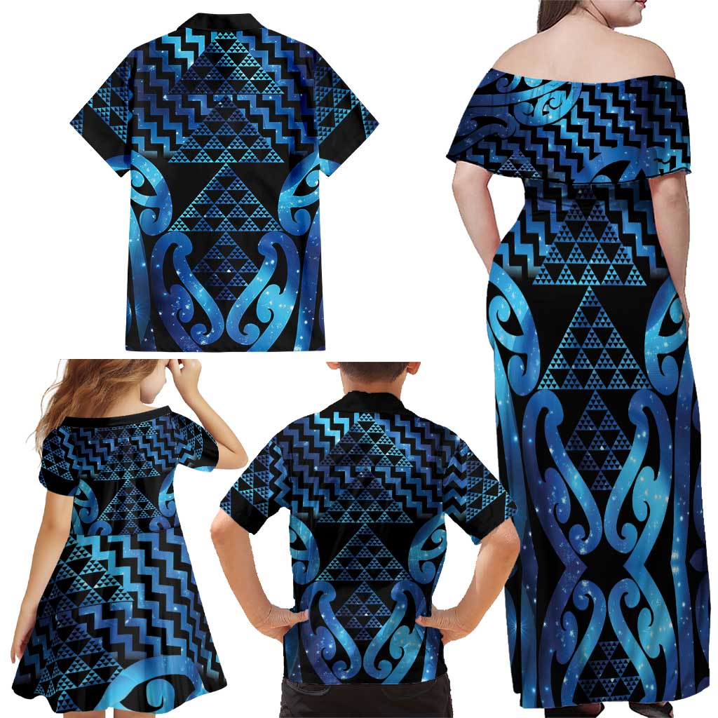 Taniko Motifs Matariki New Zealand Family Matching Off Shoulder Maxi Dress and Hawaiian Shirt NZ Niho Taniwha Poutama LT14 - Polynesian Pride