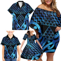 Taniko Motifs Matariki New Zealand Family Matching Off Shoulder Short Dress and Hawaiian Shirt NZ Niho Taniwha Poutama LT14 - Polynesian Pride