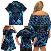 Taniko Motifs Matariki New Zealand Family Matching Off Shoulder Short Dress and Hawaiian Shirt NZ Niho Taniwha Poutama LT14 - Polynesian Pride