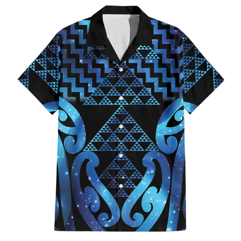 Taniko Motifs Matariki New Zealand Family Matching Off Shoulder Short Dress and Hawaiian Shirt NZ Niho Taniwha Poutama LT14 Dad's Shirt - Short Sleeve Blue - Polynesian Pride