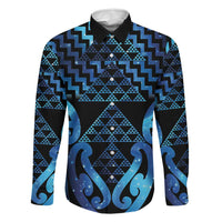 Taniko Motifs Matariki New Zealand Family Matching Off Shoulder Short Dress and Hawaiian Shirt NZ Niho Taniwha Poutama LT14 Dad's Shirt - Long Sleeve Blue - Polynesian Pride