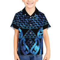 Taniko Motifs Matariki New Zealand Family Matching Off Shoulder Short Dress and Hawaiian Shirt NZ Niho Taniwha Poutama LT14 Son's Shirt Blue - Polynesian Pride