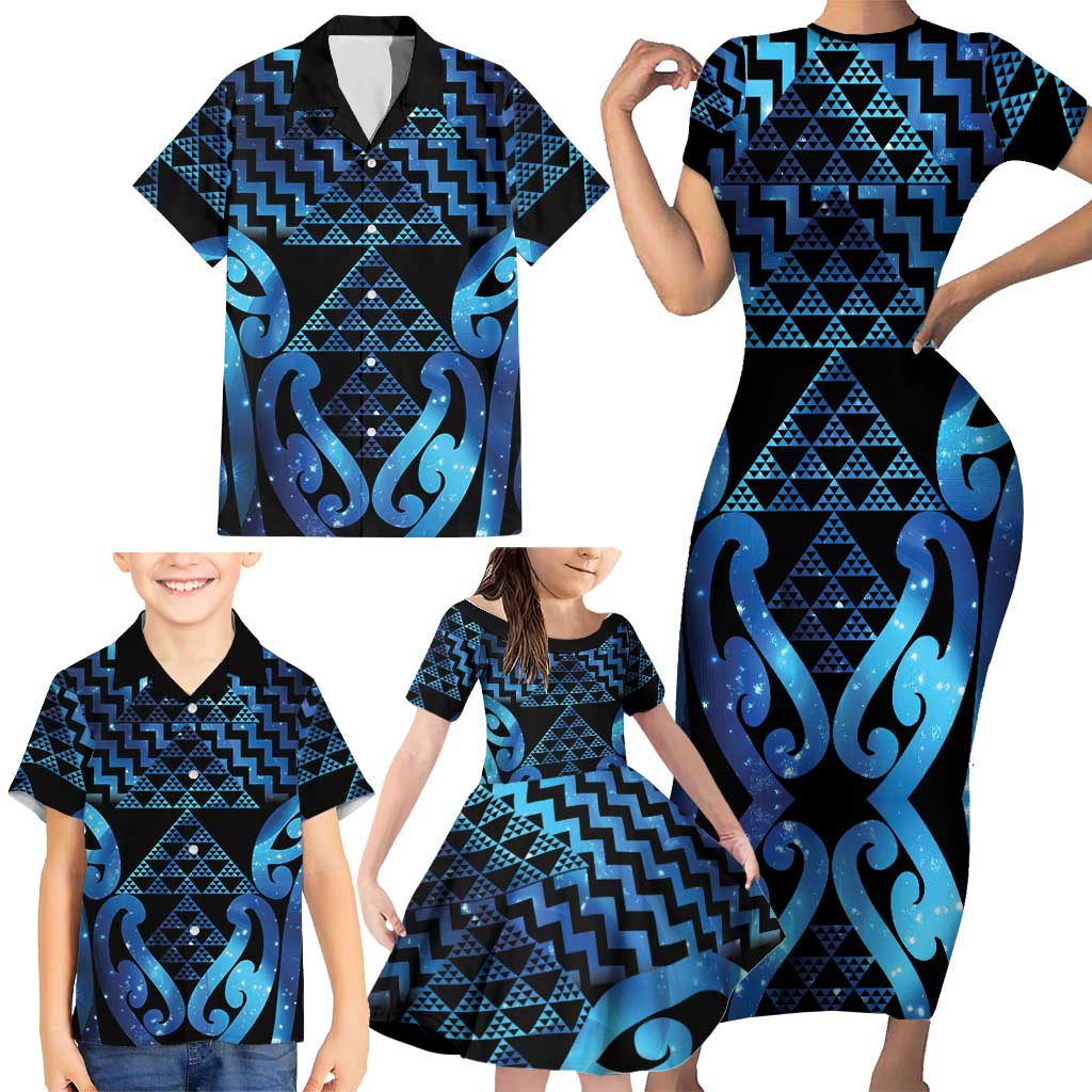 Taniko Motifs Matariki New Zealand Family Matching Short Sleeve Bodycon Dress and Hawaiian Shirt NZ Niho Taniwha Poutama LT14 - Polynesian Pride