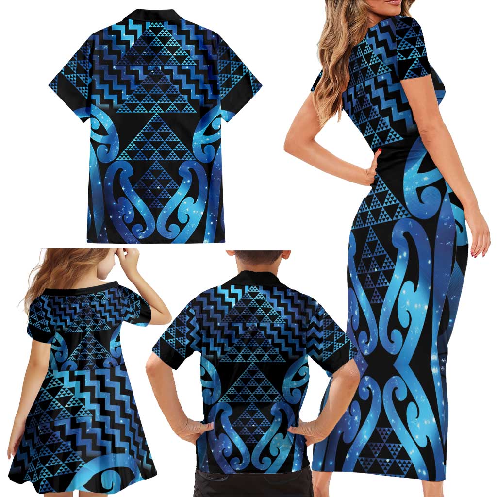 Taniko Motifs Matariki New Zealand Family Matching Short Sleeve Bodycon Dress and Hawaiian Shirt NZ Niho Taniwha Poutama LT14 - Polynesian Pride