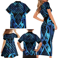 Taniko Motifs Matariki New Zealand Family Matching Short Sleeve Bodycon Dress and Hawaiian Shirt NZ Niho Taniwha Poutama LT14 - Polynesian Pride
