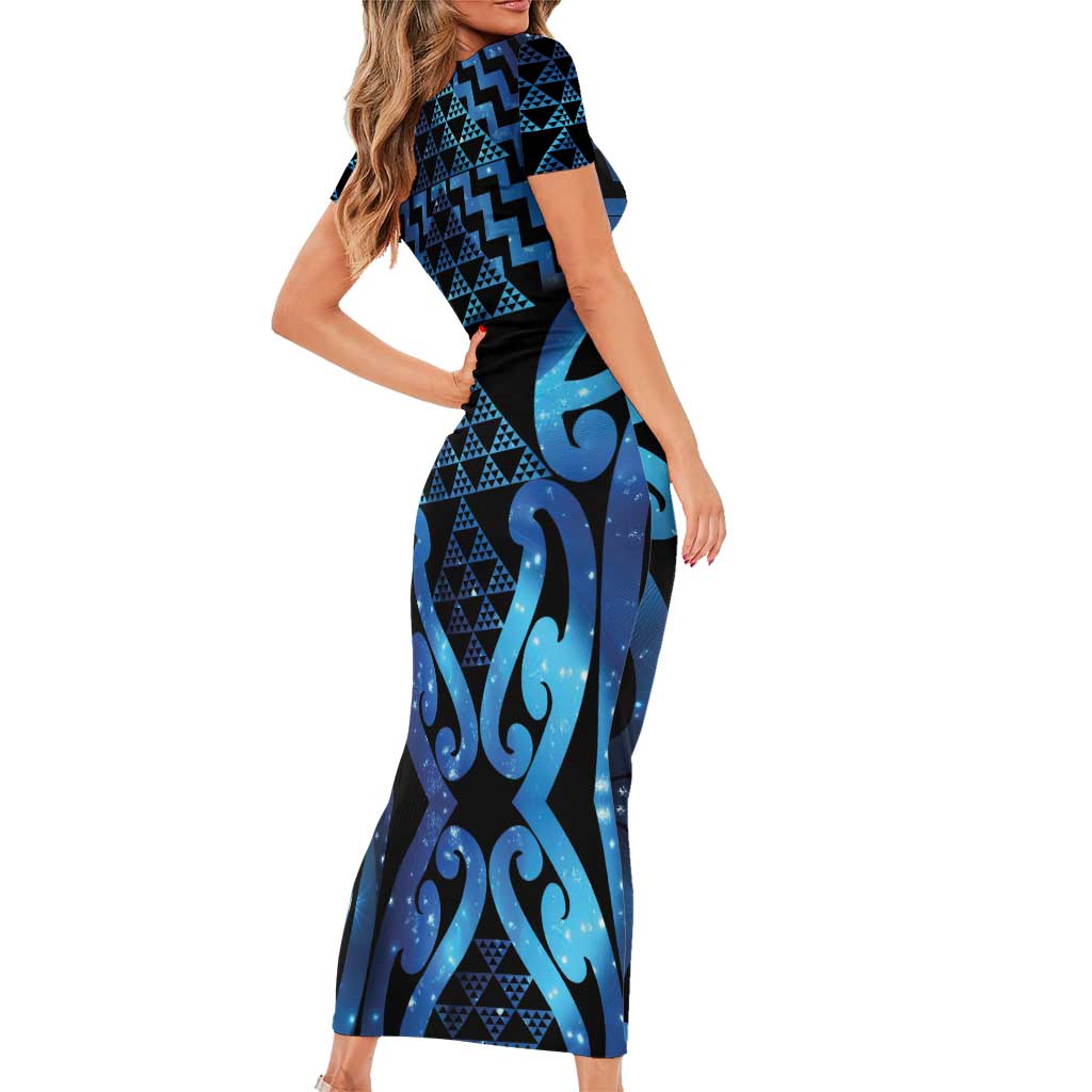 Taniko Motifs Matariki New Zealand Family Matching Short Sleeve Bodycon Dress and Hawaiian Shirt NZ Niho Taniwha Poutama LT14 - Polynesian Pride